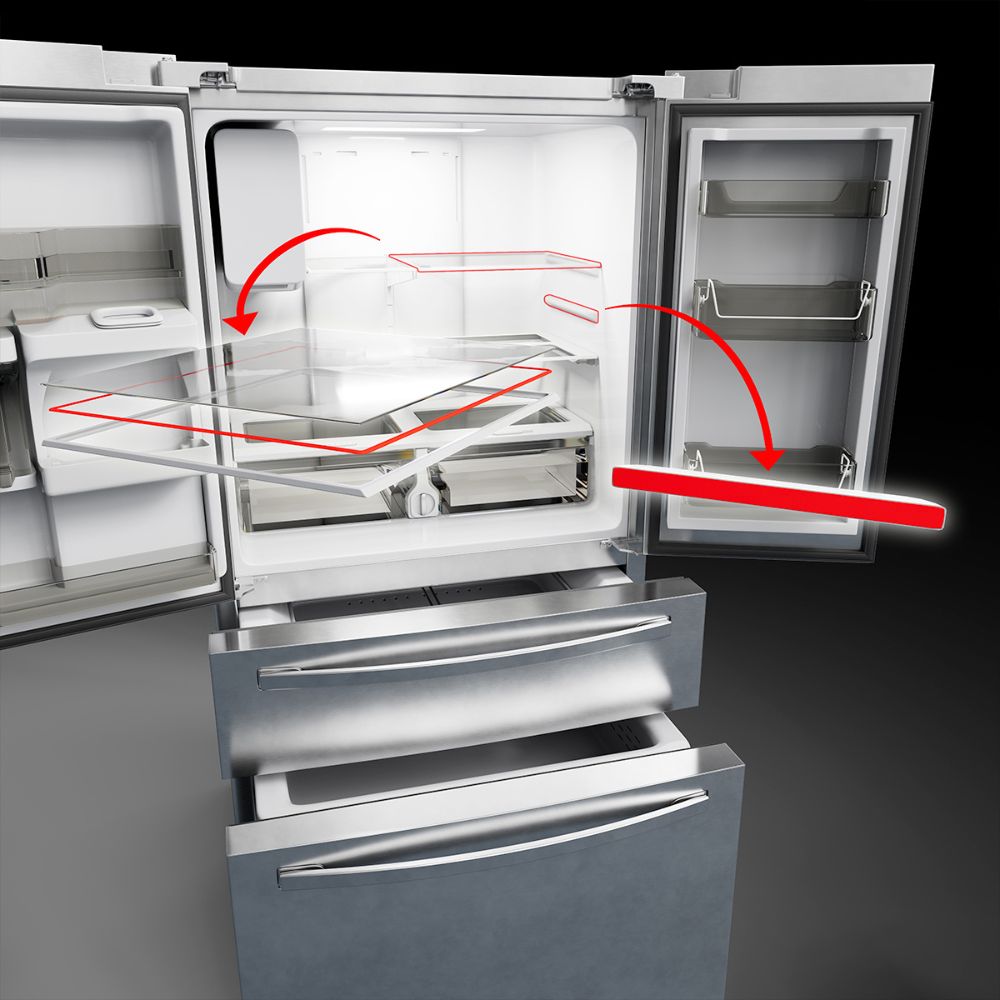 an open fridge freezer full of fruit and veg